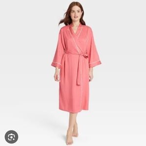Auden Luxe Satin Coral Wrap Striped Robe Spa